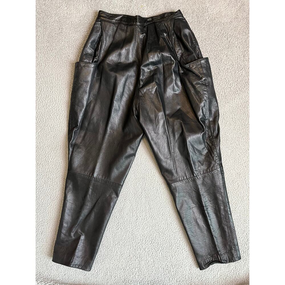 Vintage Neto Genuine Leather Pants XS 2 Tapered Pleated Biker Moto Black 80s